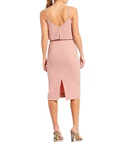Dress the Population Stretch Crepe V-Neck Sleeveless Knee Length Blouson Dress