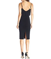 Dress the Population Stretch Crepe V-Neck Sleeveless Knee Length Blouson Dress