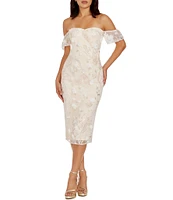 Dress the Population Tara Off the Shoulder 3D Mesh Sheath Midi Dress