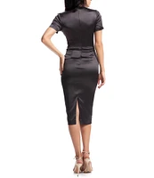 Dress the Population Terri Sequin Square Neck Short Sleeve Midi Bodycon Dress