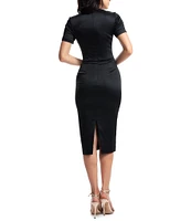 Dress the Population Terri Sequin Square Neck Short Sleeve Midi Bodycon Dress