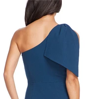 Dress the Population Tiffany One Shoulder Bow Detail Sleeveless Back Slit Midi Sheath Dress