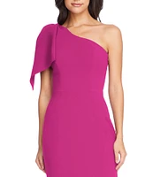 Dress the Population Tiffany One Shoulder Bow Detail Sleeveless Back Slit Midi Sheath Dress