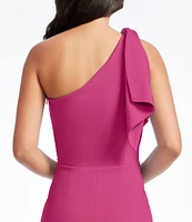 Dress the Population Tiffany One Shoulder Bow Detail Sleeveless Back Slit Midi Sheath Dress