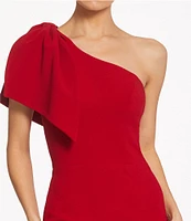 Dress the Population Tiffany One Shoulder Bow Detail Sleeveless Back Slit Midi Sheath Dress