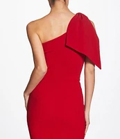 Dress the Population Tiffany One Shoulder Bow Detail Sleeveless Back Slit Midi Sheath Dress