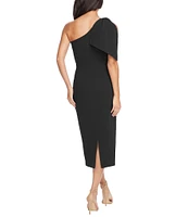 Dress the Population Tiffany One Shoulder Bow Detail Sleeveless Back Slit Midi Sheath Dress