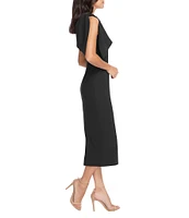 Dress the Population Tiffany One Shoulder Bow Detail Sleeveless Back Slit Midi Sheath Dress