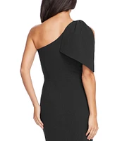 Dress the Population Tiffany One Shoulder Bow Detail Sleeveless Back Slit Midi Sheath Dress