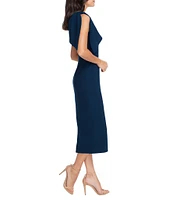 Dress the Population Tiffany One Shoulder Bow Detail Sleeveless Back Slit Midi Sheath Dress