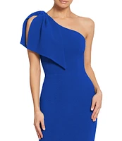 Dress the Population Tiffany One Shoulder Bow Detail Sleeveless Back Slit Midi Sheath Dress