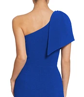 Dress the Population Tiffany One Shoulder Bow Detail Sleeveless Back Slit Midi Sheath Dress