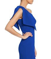 Dress the Population Tiffany One Shoulder Bow Detail Sleeveless Back Slit Midi Sheath Dress