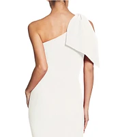 Dress the Population Tiffany One Shoulder Bow Detail Sleeveless Back Slit Midi Sheath Dress