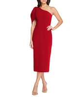 Dress the Population Tiffany One Shoulder Bow Detail Sleeveless Back Slit Midi Sheath Dress