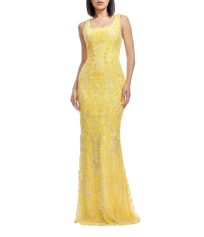 Dress the Population Tyra Sequin Square Neck Sleeveless Mermaid Gown