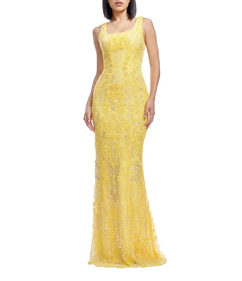 Dress the Population Tyra Sequin Square Neck Sleeveless Mermaid Gown