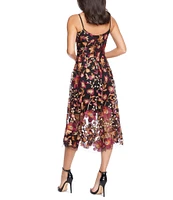 Dress the Population Uma Floral Print Sweetheart Neck Spaghetti Strap Fit & Flare Dress