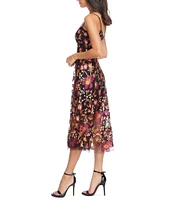 Dress the Population Uma Floral Print Sweetheart Neck Spaghetti Strap Fit & Flare Dress