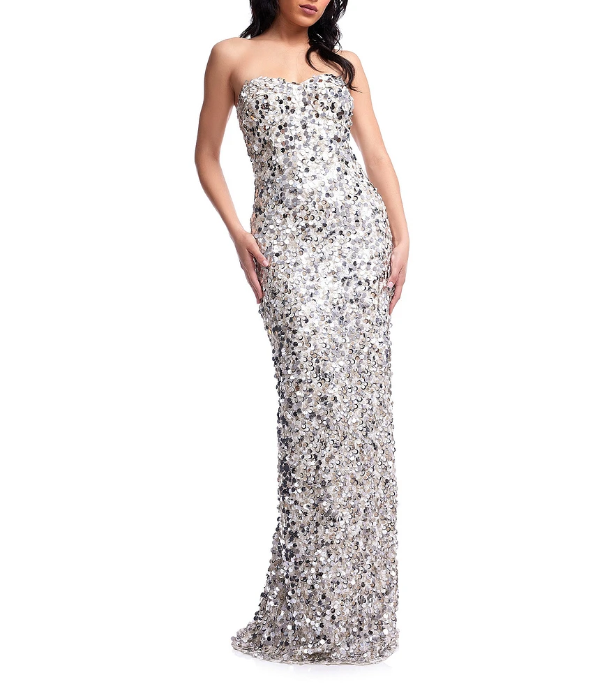 Dress the Population Vada Sequin Strapless Sweetheart Neck Sleeveless Sheath Dress