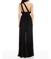 Dress the Population Vida Ruffle One Shoulder Sleeveless Pleated Gown