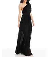 Dress the Population Vida Ruffle One Shoulder Sleeveless Pleated Gown