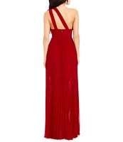 Dress the Population Vida Ruffle One Shoulder Sleeveless Pleated Gown