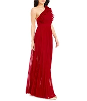 Dress the Population Vida Ruffle One Shoulder Sleeveless Pleated Gown