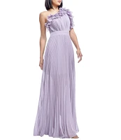 Dress the Population Vida Ruffle One Shoulder Sleeveless Pleated Gown