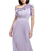 Dress the Population Vida Ruffle One Shoulder Sleeveless Pleated Gown