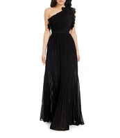 Dress the Population Vida Ruffle One Shoulder Sleeveless Pleated Gown