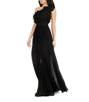 Dress the Population Vida Ruffle One Shoulder Sleeveless Pleated Gown