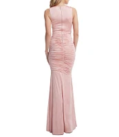Dress the Population Violetta Round Neck Sleeveless Ruched Mermaid Gown