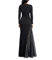 Dress the Population Winnie Sequin V-Neck Long Sleeve Godet Sheath Gown