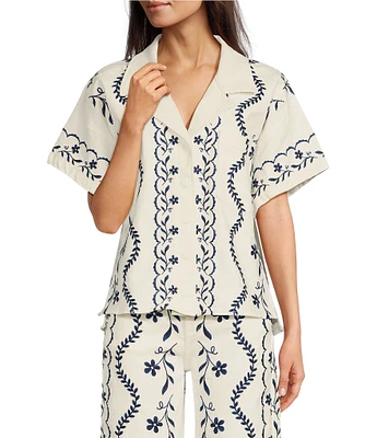 Driftwood Coordinating Chloe Point Collar Short Sleeve Embroidered Camp Shirt