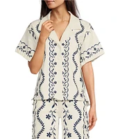 Driftwood Coordinating Chloe Point Collar Short Sleeve Embroidered Camp Shirt