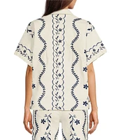Driftwood Coordinating Chloe Point Collar Short Sleeve Embroidered Camp Shirt