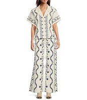 Driftwood Coordinating Chloe Point Collar Short Sleeve Embroidered Camp Shirt