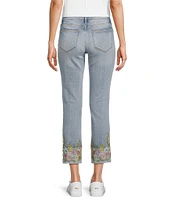 Driftwood Colette Stretch Denim Floral Embroidered Cuffed Cropped Straight Leg Jeans