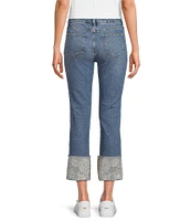 Driftwood Colette Stretch Denim Embroidered Cuffed Cropped Straight Leg Jeans