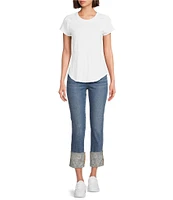 Driftwood Colette Stretch Denim Embroidered Cuffed Cropped Straight Leg Jeans