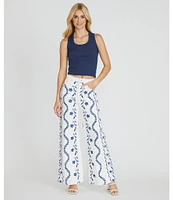 Driftwood Coordinating High Rise Embroidered Wide Leg Pants
