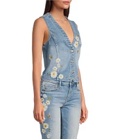 Driftwood Daisy Bee Daze Stretch Denim V-Neck Sleeveless Vest