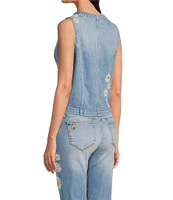 Driftwood Daisy Bee Daze Stretch Denim V-Neck Sleeveless Vest