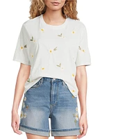 Driftwood Jersey Knit Daisy Print Crew Neck Short Sleeve Shirt