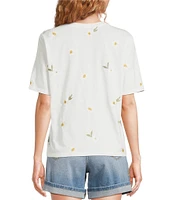 Driftwood Jersey Knit Daisy Print Crew Neck Short Sleeve Shirt