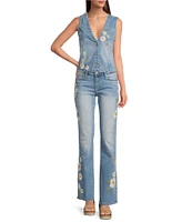 Driftwood Kelly Daisy Bee Stretch Denim Floral Ankle Jeans