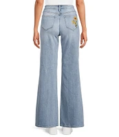 Driftwood Penelope Stretch Denim Sunflower Embroidered Wide Leg Jeans