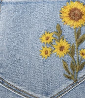 Driftwood Penelope Stretch Denim Sunflower Embroidered Wide Leg Jeans
