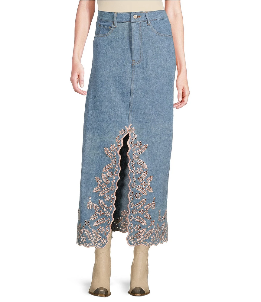 Driftwood Serena Eyelet Floral Embroidered Denim Skirt